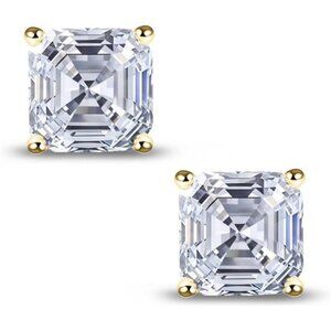 18K Gold Plated Sterling Silver CZ Stud Earrings Women Asscher Cut Jewelry Gift
